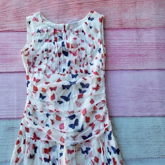 Ainea White Butterfly Print Gathered Flounce‎ Ruffle Mini Dress Size IT40/S US - Picture 4 of 7